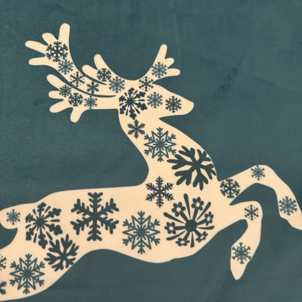 Deer Stag Elk Christmas Soft Plush Throw Pillow Cover Winter‎ Holiday Teal Cream